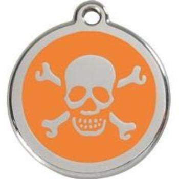 Red Dingo Orange Skull Crossbones Pet ID Tag.