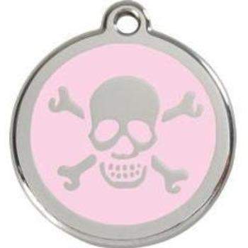Red Dingo Light Pink Skull Crossbones Pet ID Tag.
