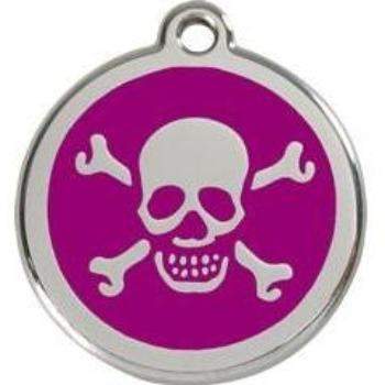 Red Dingo Purple Skull Crossbones Pet ID Tag.