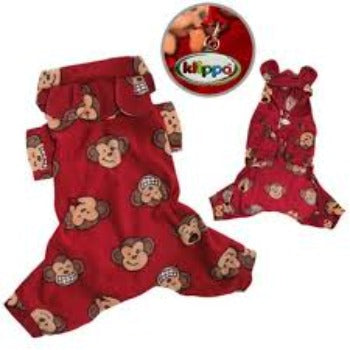 Silly Monkey Fleece Hooded Pajamas - Burgundy.
