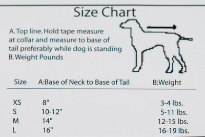 Max's Closet Dog Clothing Sizing Chart