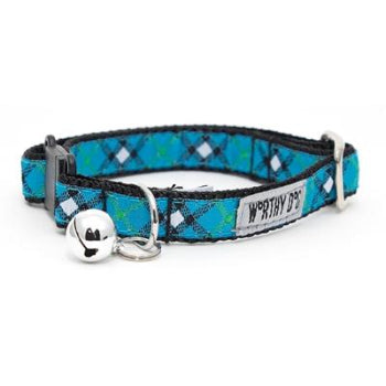 Bias Plaid Blue Cat Collar with Bell.
