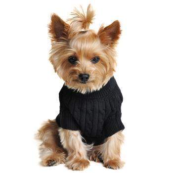 100% Pure Combed Cotton Jet Black Cable Knit Dog Sweater.