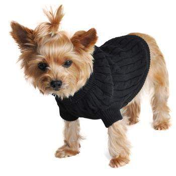 100% Pure Combed Cotton Jet Black Cable Knit Dog Sweater.