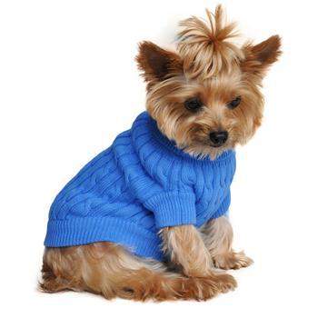 100% Pure Combed Cotton Riverside Blue Cable Knit Dog Sweater.