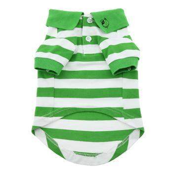 Striped Dog Polo Shirt - Greenery and White.