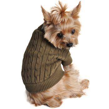 100% Pure Combed Cotton Herb Green Cable Knit Dog Sweater.