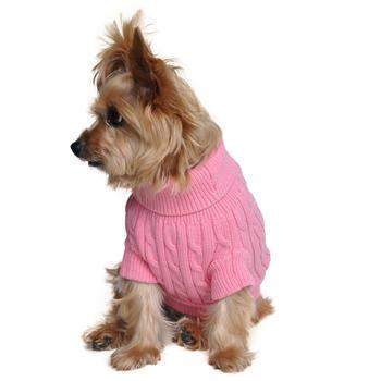 100% Pure Combed Cotton Candy Pink Cable Knit Dog Sweater.