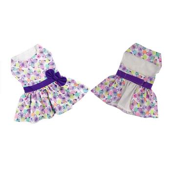 Purple Butterfly Dog Dress with purple ribbon and bow with matching leash. Front & Back views
