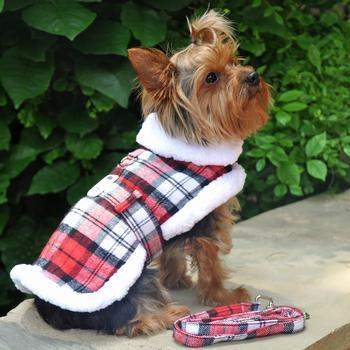 Plaid Fur-Trimmed Harness Coat - Red.