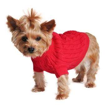 100% Pure Combed Cotton Fiery Red Cable Knit Dog Sweater.