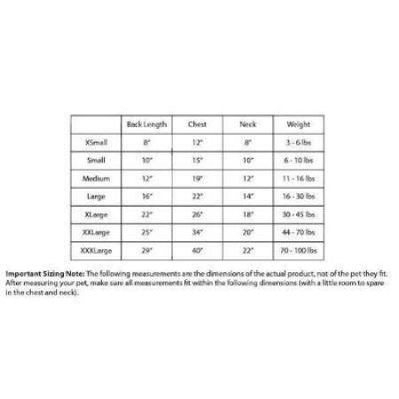 Doggie Design Dog Dress Size Chart