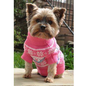 Snowflake & Hearts Dog Sweater - Pink.