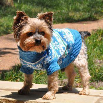 Snowflake & Hearts Dog Sweater - Blue.