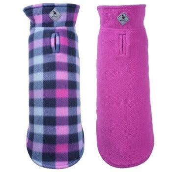 Worthy Dog Purple Check Fargo Fleece Reversible Dog Jacket-Paws & Purrs Barkery & Boutique