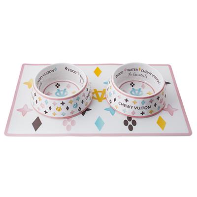 Haute Diggity Dog White Chewy Vuiton Dog Bowl