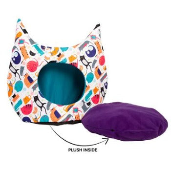 Pet Krewe Multi-Colored Hooded Cat Bed/Cave with Cat Designs-Paws & Purrs Barkery & Boutique