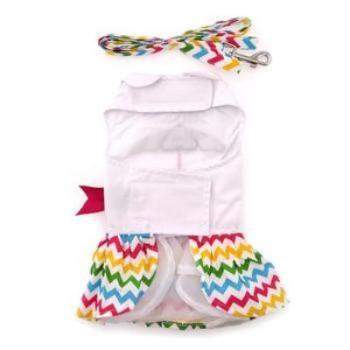 Back view of Ice Cream Cart harness dress with matching multicolor chevron stripe leash