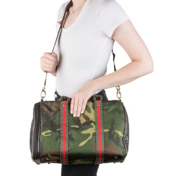 JL Duffle Dog Carrier - Camouflage w/Red Trim.