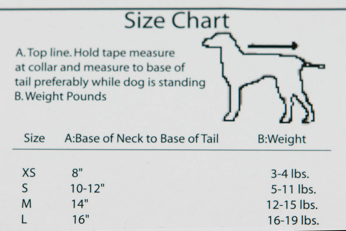 Max's Closet Dog Dress Size Chart