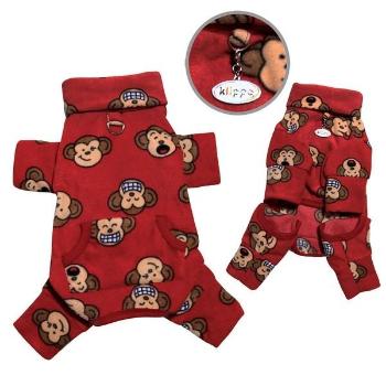 Silly Monkey Fleece Turtleneck Dog Pajamas - Burgundy.
