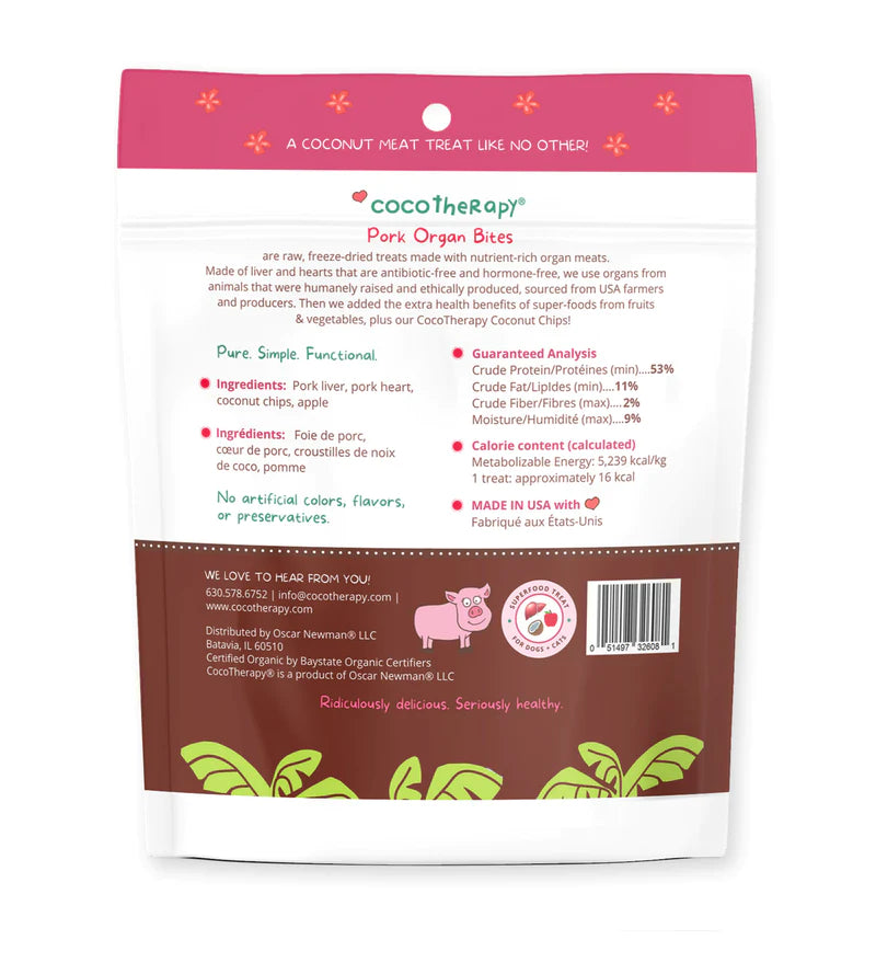 CocoTherapy Organ Bites! Pork Organs + Apples + Coconut Dog & Cat Treats