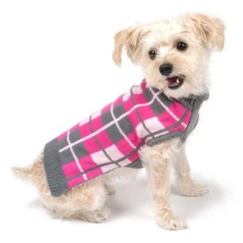 Oxford Plaid Pink Roll Neck Dog Sweater.