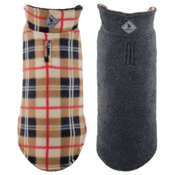 Tan Plaid Fargo Fleece Reversible Dog Jacket -Paws & Purrs Barkery & Boutique