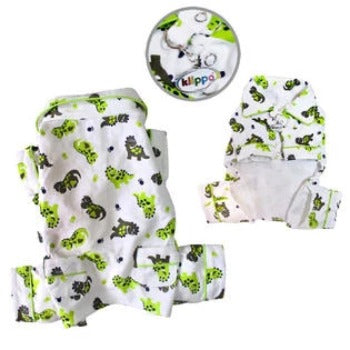 Playful Dinosaur Flannel Dog Pajamas.
