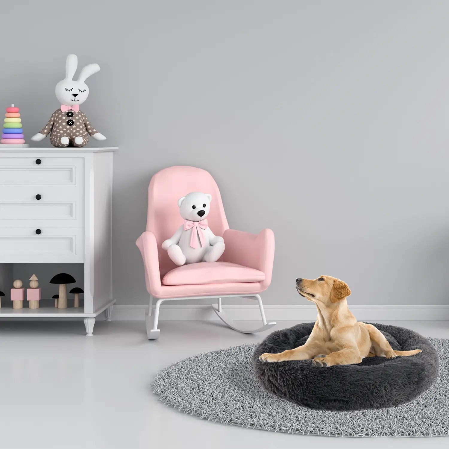 Precious Tails Super Lux Shaggy Fur Donut Bolster Pet Bed