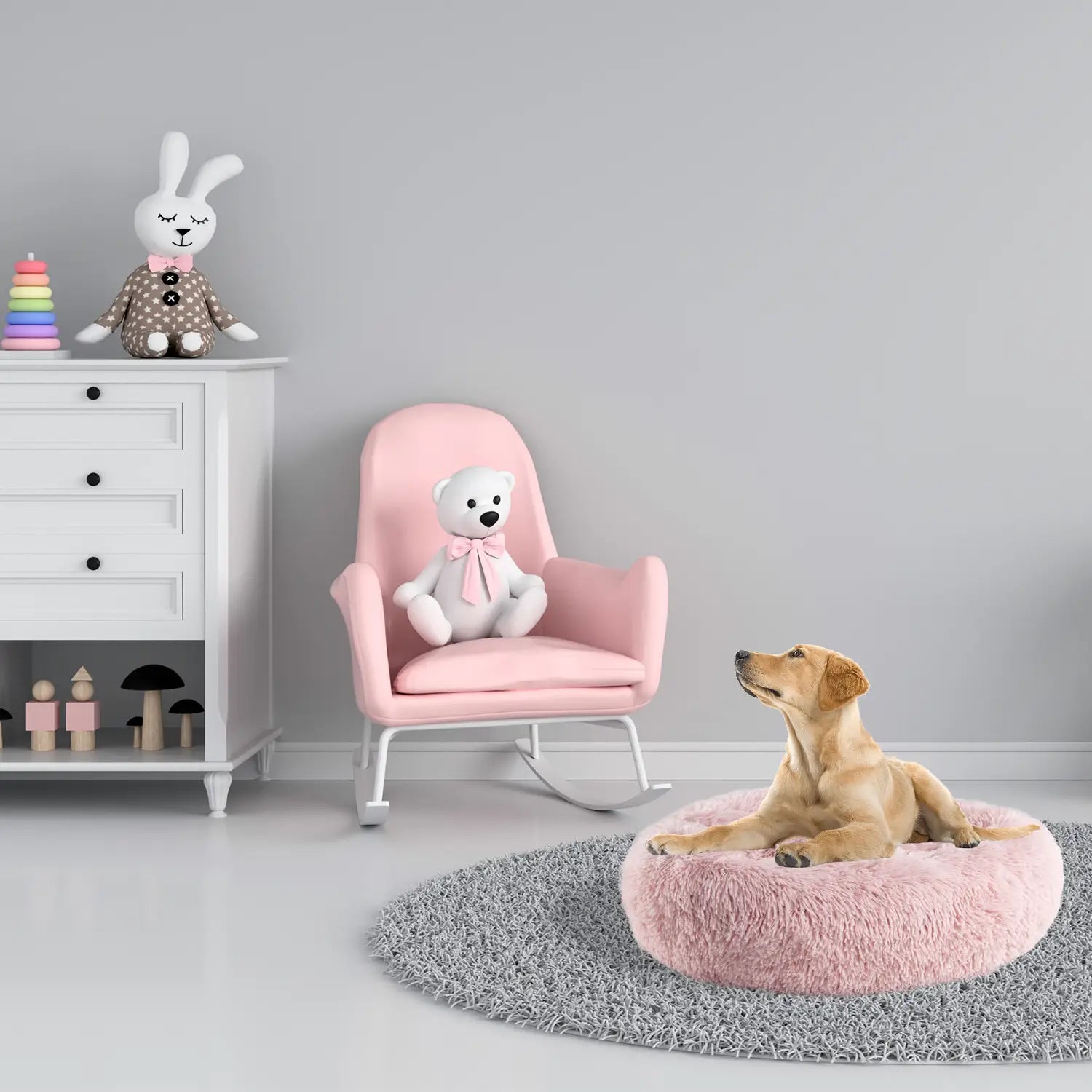 Precious Tails Super Lux Shaggy Fur Donut Bolster Pet Bed