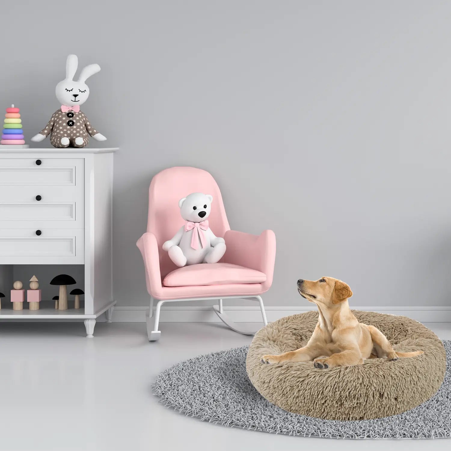 Precious Tails Super Lux Shaggy Fur Donut Bolster Pet Bed