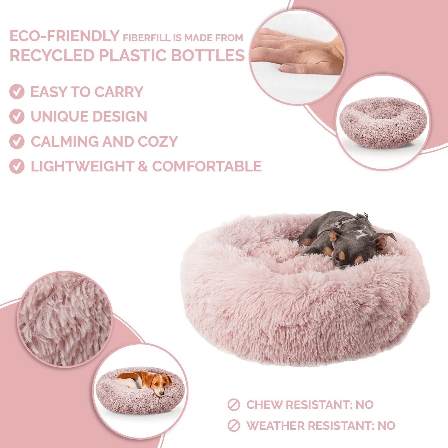 Precious Tails Super Lux Shaggy Fur Donut Bolster Pet Bed