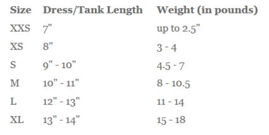 Ruff Ruff Couture Size Chart