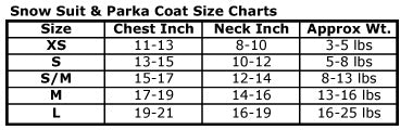 Doggie Design Pink Ruffin It Dog Snowsuit Size Chart-Paws & Purrs Barkery & Boutique