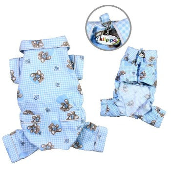 Teddy Bear Love Flannel Dog Pajamas - Blue.