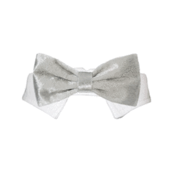 The Valentino Shirt Collar & Bow Tie by Pooch Outfitters is elegantly displayed on a white background, showcasing its luxurious silver velvet texture and refined appearance, perfect for elevating any pooch outfit.