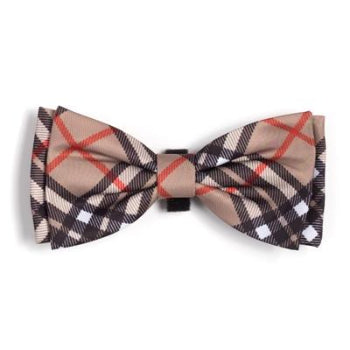 Bias Plaid Tan Dog Bow Tie.
