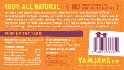 Yam Jams! Sweet Potato, Hemp Seed Oil & Liver Treats.