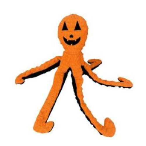 Orange and Black Polka Dot Corduroy Octopus Dog Toy