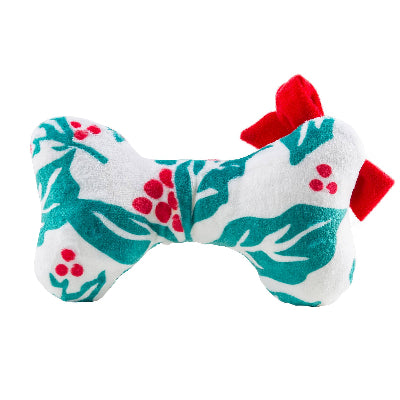 Floral patterned dog toy with red accents on a white background
