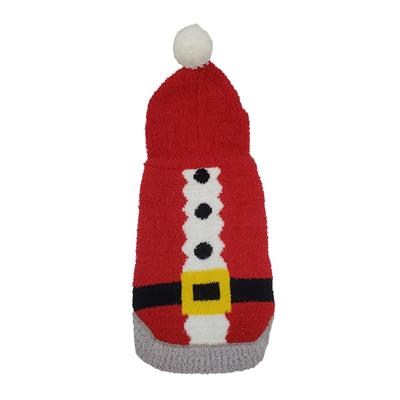 Chenile hoodie dog sweater designed like a Santa Claus on a white background