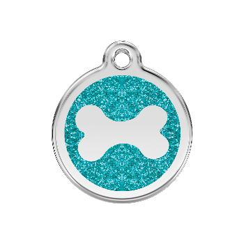 Red Dingo Aqua Bone Glitter Pet ID Tag