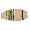 Brown sweater with green and brown woven design on white background
