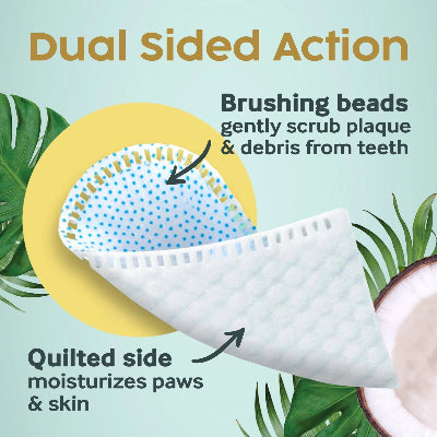 Pet grooming product with dual-sided design on a green leafy background