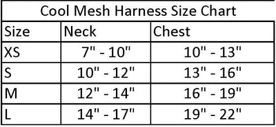 Doggie Design Cool Mesh Dog Harness Size Chart