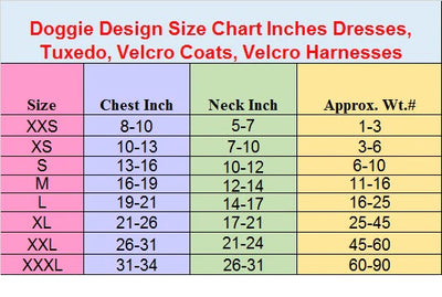 Doggie Design American River Dog Harness Size Chart