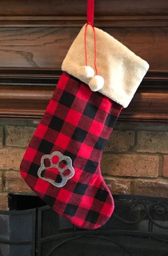 Watch Plaid Christmas Stocking with Pom Poms