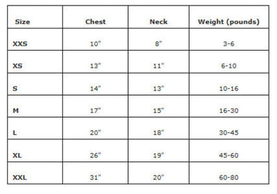 Doggie Design Dog Camp Shirt Size Chart