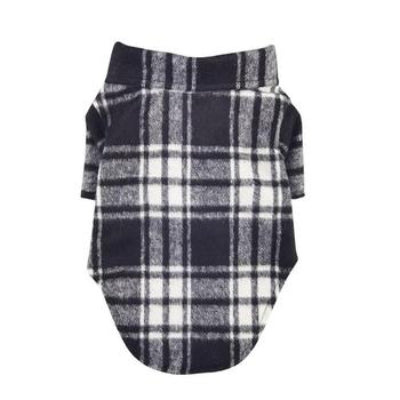 Black & White plaid flannel dog shirt on a white background